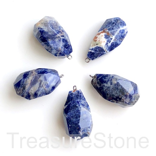 Pendant, sodalite, 22x37mm faceted nugget. Each